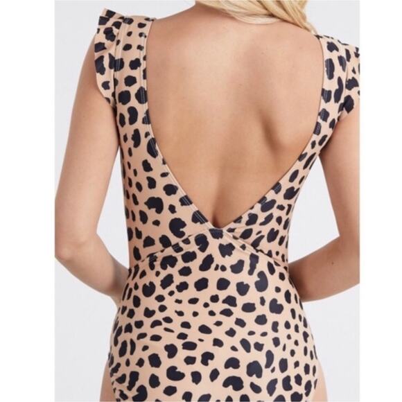 Marina West Women's One Piece Ruffle Swimsuit in Creamy Beige Leopard Print - Picture 4 of 11